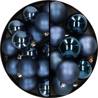 28x stuks kunststof kerstballen donkerblauw 4 en 6 cm - Kerstversiering