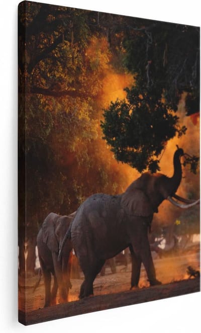Artaza Canvas Schilderij Olifanten - 30x40 cm - Klein - Wanddecoratie Dieren - Muurdecoratie Woonkamer - Kamer Accessoires