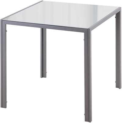 Pugsdrly - Eettafel - Glazen tafel - Vierkant ontwerp - Glazen blad - Compact ontwerp - Grijs - Zonder stoelen