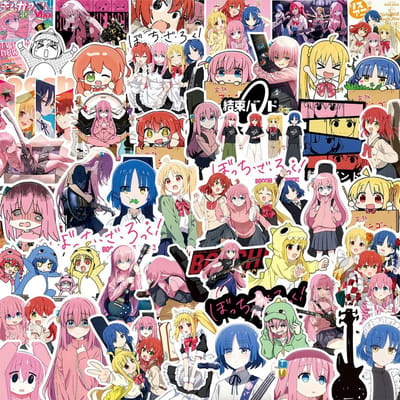103075 Stuks Bocchi The Rock Anime Stickers Leuke Cartoon Gitaar Meisje Gotoh Hitori Sticker Notitieboek Scrapbook Telefoon Decals Verpakking black