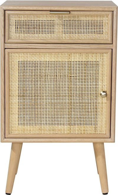 CALICOSY - Table de chevet avec cannage en rotin naturel 42x37x71cm