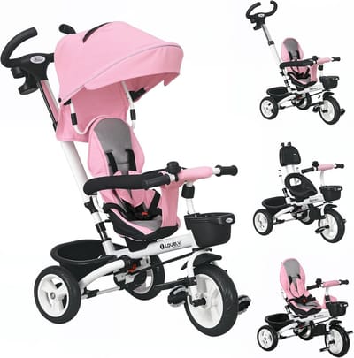 Opvouwbare 6-in-1 Loopfiets voor Baby's en Peuters met Duwstang en Kap