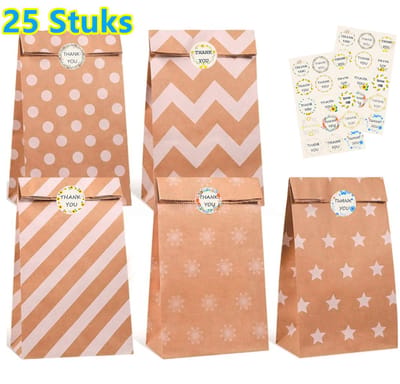 Kado Zakjes - 25 Stuks - 13x8x24cm - Cadeauzakjes - Cadeautasje - Papieren zakjes - Inpakzakjes - Sluitstickers - Stickers - Colorful Gift Bags