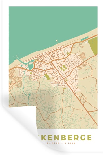 Muurstickers - Sticker Folie - Plattegrond - België - Kaart - Vintage - Blankenberge - Stadskaart - 20x30 cm - Plakfolie - Muurstickers Kinderkamer - Zelfklevend Behang - Zelfklevend behangpapier - Stickerfolie
