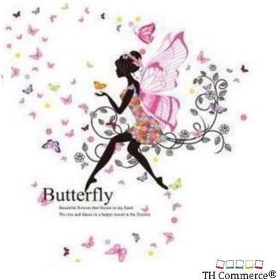 MUURSTICKER  - FEE MET VLINDERS - WANDDECORATIE - KINDERKAMER - BABYKAMER - MEISJE - BUTTERFLY-nr 6924