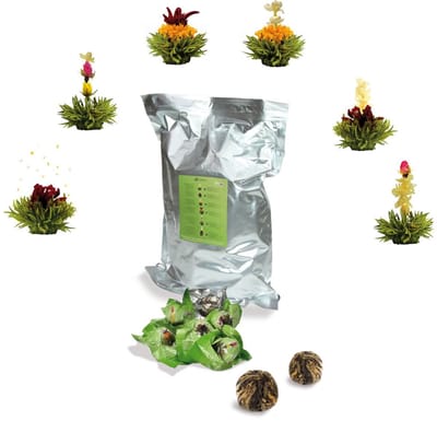 Creano theebloemen 36 theebollen groene thee grootverpakking, bloementhee in bulkverpakking, theerozen, blooming tea, flowering tea