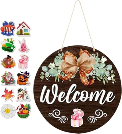 Welkomstbord Hout - Deurdecoratie Bord - Huis Verfraaien - Verwisselbaar Design - 30 cm - Donkerbruin
