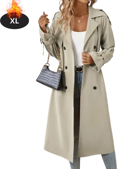 Livano Mantel Dames - Tussenmantel - Jas - Mantelpakje - Trenchcoat - Overjas - Overcoat - Winter - Khaki - XL