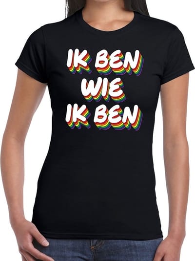 Gay pride ik ben wie ik ben t-shirt zwart - 3D regenboog shirt voor dames - LGBT kleding XS
