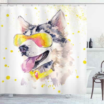 New Bed, Dier Grappige Husky Zonnebrillen Douchegordijn Badkamer Decor Set met Haakjes, 180 cm B 200 cm L