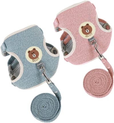 longziming -Konijnenriem 2-pack – Verstelbaar Harnas met Zachte Riem (120 cm) – Comfortabel Vest-Ontwerp voor Konijnen, Katten, Kleine Honden & Kleine Huisdieren – Blauw & Roze