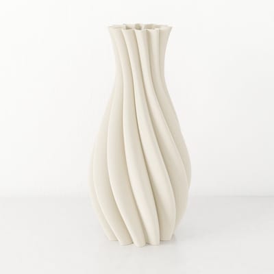 Fleuriek - Tafelvaas Beige - H30 cm - Elegante vaas van gerecycled kunststof met gestreept patroon - Spiraal vaas voor zijden bloemen of droogbloemen