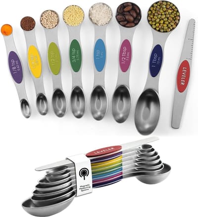 Meetlepels Set - Maatlepels Keuken - Nauwkeurig Meten - Dubbelzijdig & Magnetisch - 8 Delig - Zilver