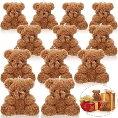 12-4s Mini Pluche Beren 4 Inch Kleine Beer Knuffeldier Speelgoed Kleine Pluizige Beer Zachte Beer Knuffelpop voor Verjaardagsuitjes 12 PCS bruin