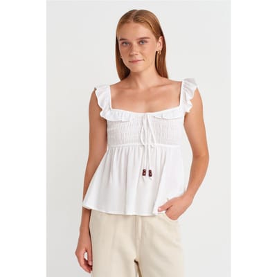 Mouwloze Blouse met Vierkante Hals en Strik Vooraanzijde