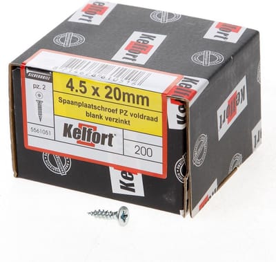 Kelfort Spaanplaatschroef platverzonken kop verzinkt pozidriv voldraad 4.5 x 20mm (Prijs per 200 stuks)