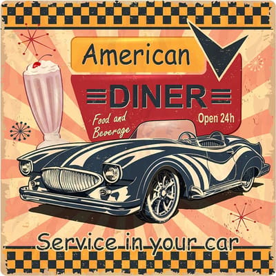 Signs USA - retro wandbord - dibond - American Diner - Service in your Car - 35 x 35 cm
