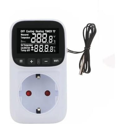WIFI Digitale Thermostaat Stopcontact 16A Stopcontact Stekker Afstandsbediening Temperatuurregelaar Schakelaar Koelen Verwarmen 2M Temperatuursensor EU plug black