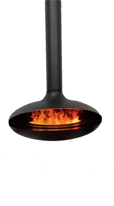 Comfortable at Home, Bellano 120, Hangende elektrische waterdamp sfeerhaard, Buislengte 120cm voor kamerhoogte tot ca. 240cm, Afstandsbediening, Audio knisperend haardvuur (3 geluidniveaus + UIT), Massief gepoedercoat staal, Reservoir hoogwaardig RVS