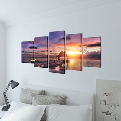 vidaXL - Canvas - muurdruk - set - zandstrand - met - paviljoen - 200 - x - 100 - cm
