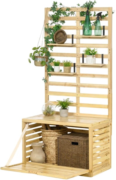 Tuin Opbergbox met Schappen – Tuinkist met Opstapfunctie / Climbing Aid – Opbergkast voor Tuin en Terras – Khaki