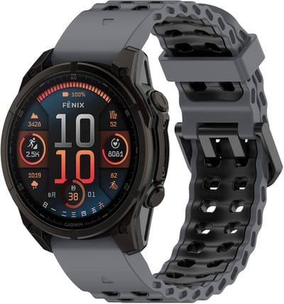 Strap-it siliconen 'Wave' sport bandje geschikt voor Garmin Fenix 9 (Pro) 47mm - Fenix 8 (Pro-E-47mm) - Fenix 7 (Solar-Pro) - 6 (Solar-Pro) - Fenix 5 (Plus) / Forerunner 970 - 965 - 955 - 945 - 935 - 745 / Quatix 8 - 7 - 6 - 5 - Donkergrijs/Zwart