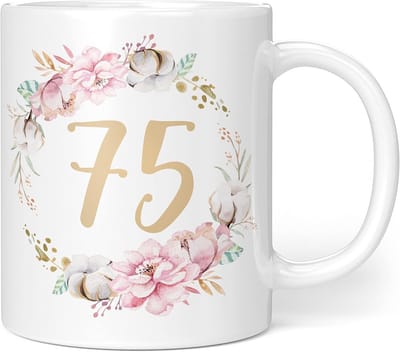 Keramische Koffiemok 330 ml met Bloemenprint Verjaardagscadeau 75 Jaar
