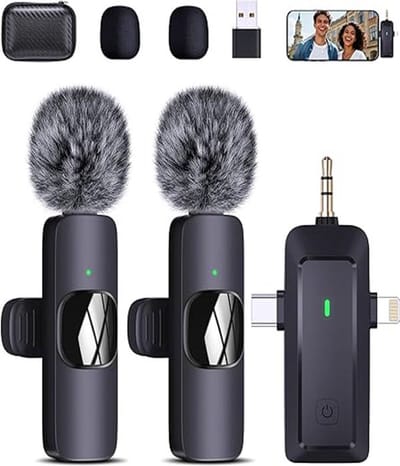 Professionele Draadloze Clip-On Microfoon – 4-in-1 Ontvanger – Ruisonderdrukking voor Video, TikTok & YouTube