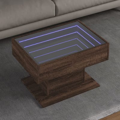vidaXL - Salontafel - met - LED - 70x50x45 - cm - bewerkt - hout - bruin - eikenkleurig