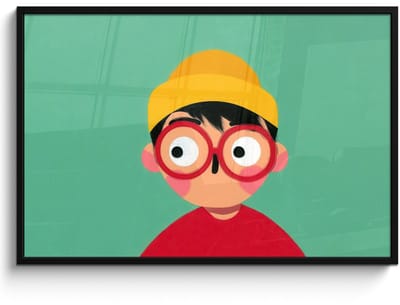 Poster in lijst - Fotolijst 120x80 cm - Posters - Jongen - Cartoon - Bril - Muts - Posterlijst zwart - Decoratie - Wanddecoratie woonkamer - Muurdecoratie slaapkamer - Kerstversiering - Kerstdecoratie voor binnen - Kerstmis