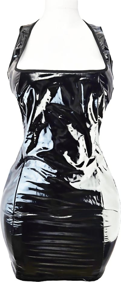 BamBella® - Jurk- Maat S/M- zwart Rollenspel sm dames sexy Glans kleding mix van Latex en stof Datex