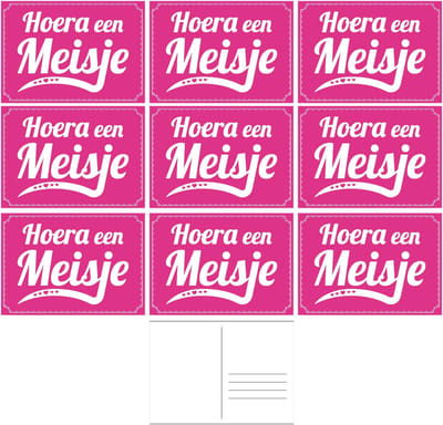 Hoera een meisje ansichtkaart - 10x - wenskaart - geboorte - geboren - kraamcadeau - A5 formaat - roze - karton - geboortekaartjes