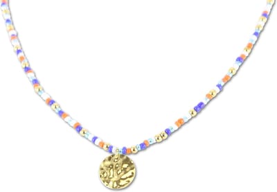 CO88 Collection 8CN-26309 Stalen Ketting met Kralen - Dames - Goudkleurig - 3 mm - Blauw Mix - 2,5 mm - Rondje - 13 mm - Lengte 40 + 5 cm - Multi