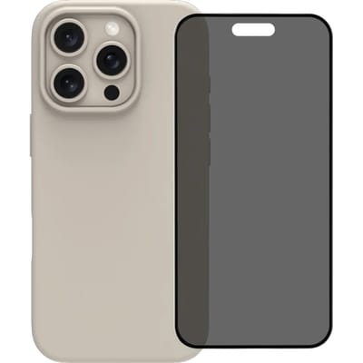 BlueBuilt Back Cover iPhone 16 Pro Beige + Privacy Filter Screenprotector Glas