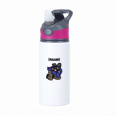 Hacebo® - Paintball met eigen naam waterfles met rietje roze - Sport - Paintballer - Sport - water fles - 650ML