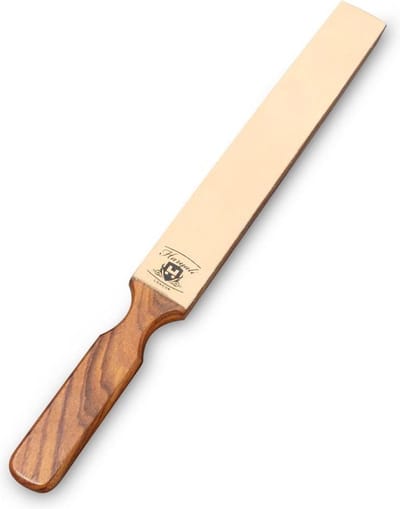 2-zijdige peddel leren riempje . Open scheermes Snijd het keelmes door met Houten handvat (Leather Strap with Wooden Handle)