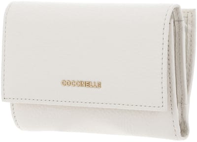 COCCINELLE Leren portemonnee Metallic Soft Wallet Grainy Leather Pearl crème