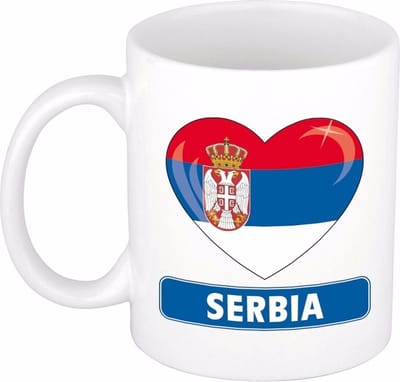 Hartjes vlag Servie koffiemok - drink beker - white - 300 ml - Serbia - Supporters - cadeau - landen - feestartikelen