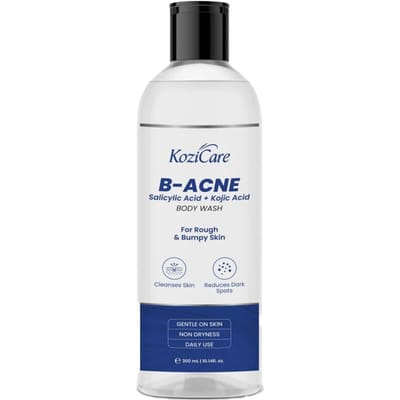 Kozicare Savon B-Acne Gel Lavant Corps|Acide Kojique|Gel Douche pour Hommes & Femmes|Réduit les Taches Brunes, Nettoie la Peau & Exfolie l'Acné|Acide Salicylique|Pour Tous T white