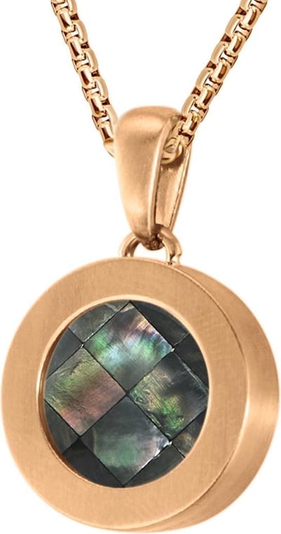 Quiges 12mm Mini Munt Hanger Rosékleurig RVS Mat met Schelp Grijze Blokjes Munt en Box Ketting Ankerketting 42-46cm
