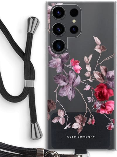 Case Company® - Hoesje met koord geschikt voor Samsung Galaxy S23 Ultra hoesje met Koord - Mooie bloemen - Telefoonhoesje met Zwart Koord - Bescherming aan alle Kanten en Over de Schermrand