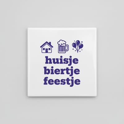 Huisje Biertje Feestje Tekst Decoratieve Tegel 15×15 cm – Grappige Nederlandse Wandtegel voor Bar & Huis Decor