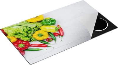 Chefcare Inductie Beschermer Groentes op Wit Hout - 90x50 cm - Afdekplaat Inductie - Kookplaat Beschermer - Inductie Mat
