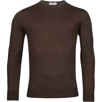 Thomas Maine Trui Merinowol Ronde Hals Single Knit Bruin / male