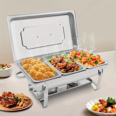 RVS Chafing Dish Buffet Set met 3 Compartimenten – 3x 2,5L – Warmhoudschaal met Brandpasta – Professioneel Catering Buffet – Voor Feesten & Evenementen