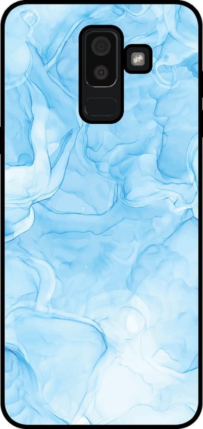 Smartphonica Telefoonhoesje Geschikt voor Samsung Galaxy J8 2018 met marmer opdruk - TPU backcover case marble design - Lichtblauw geschikt voor Samsung Galaxy J8 2018
