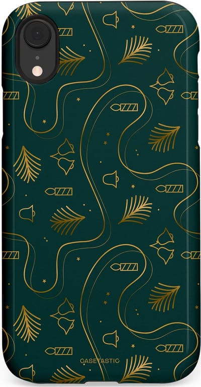 Casetastic hoesje geschikt voor Apple iPhone XR - Dubbellaagse bescherming - Groene kerst bellen en takken - Fashion Case - Donkergroen Donkergrijs Petrol