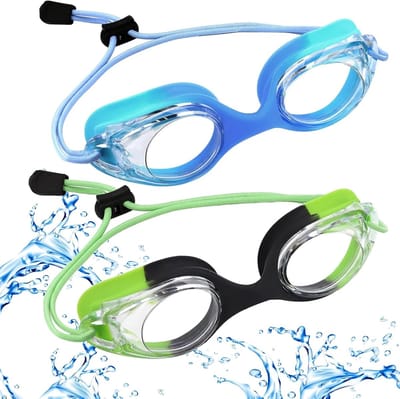 Set van 2 Kinderen Zwembrillen met Elastische Band, Anti-Fog en UV Bescherming, Silicone Zwembrillen voor Jongens en Meisjes van 3-12 Jaar