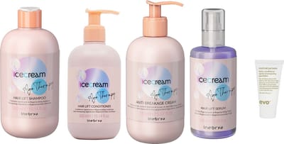 Inebrya - Ice Cream Hair Lift Shampoo 300ML - Conditioner 300ML - Anti Breakage Cream 150ML - Hair Lift Serum + WILLEKEURIG Travel Size