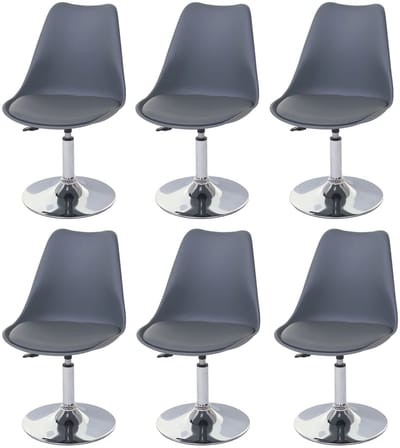 Set van 6 eetkamerstoelen Malmö T501, stoel keuken, in hoogte verstelbaar draaibaar, kunstleer ~ donkergrijs, voet chroom